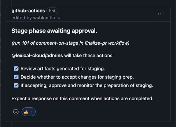 Staging Approval PR Comment
